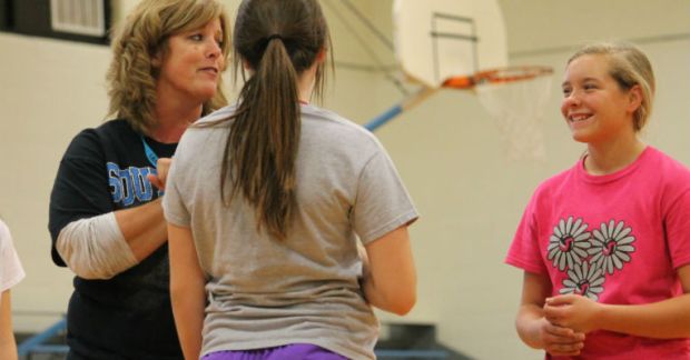 "She's just an 8th grader - feel free to push her around," - Coach Ball to seventh grader McKenna Renn. SJHS Boys & Girls Basketball starts November 13 at 5:15p at home against Columbus.