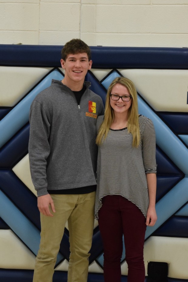 2016 01 SHS BKB Homecoming freshman Saydi Sullivan with senior Chandler Jackson (Medium)
