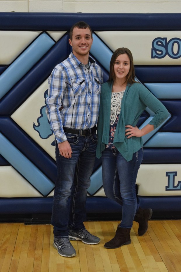 2016 01 SHS BKB Homecoming sophomore Cailtin Low with senior Colton Paasch (Medium)